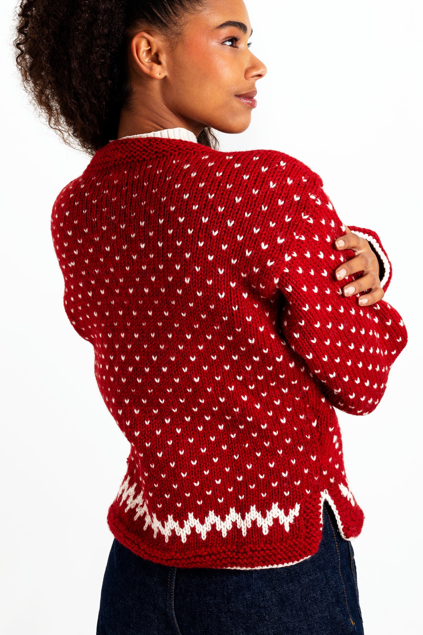 Hand knitted red Cholo jumper